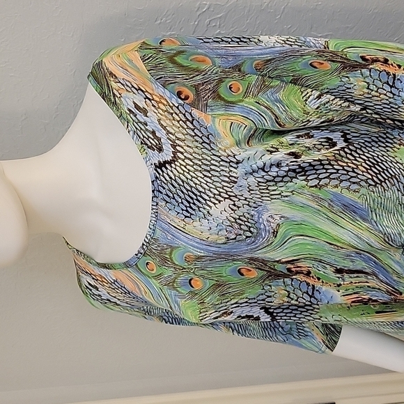 LA MODA BEACH Fairycore Peacock Assymetric Handkerchief Sharkbite Blouse Medium - Picture 3 of 9